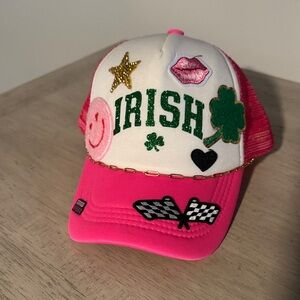 Embellished 'Irish' Pink Mesh Truckers Cap